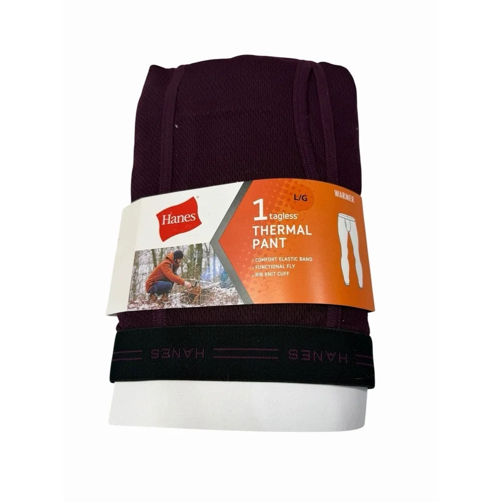 hanes mens 1 pair tagless thermal pants size large purple